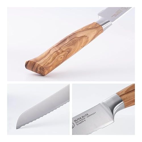  Messermeister Oliva Elite 9” Scalloped Bread Knife - Fine German Steel Alloy Blade & Natural Mediterranean Olive Wood Handle - Rust Resistant & Easy to Maintain