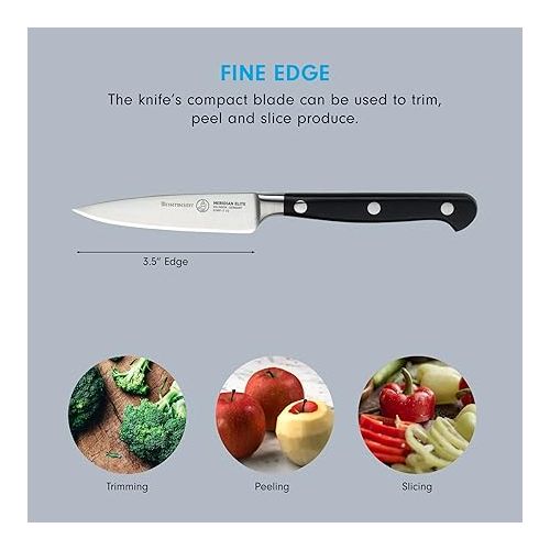  Messermeister Meridian Elite 3.5” Spear Point Paring Knife - Fine German Steel Alloy Blade - Rust Resistant & Easy to Maintain