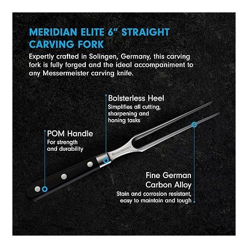  Messermeister Meridian Elite 6” Straight Carving Fork - Fine German Steel Alloy - Rust Resistant & Easy to Maintain