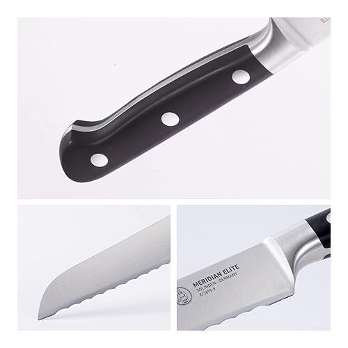  Messermeister Meridian Elite 9” Scalloped Bread Knife - Fine German Steel Alloy Blade - Rust Resistant & Easy to Maintain