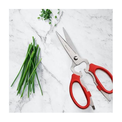  Messermeister 8-Inch Take-Apart Kitchen Scissors, Red - Includes Screwdriver, Nut Cracker, Jar Lid Opener/Gripper, Bottle Opener & Bone + Twig Cutter - Suitable for Lefties & Righties