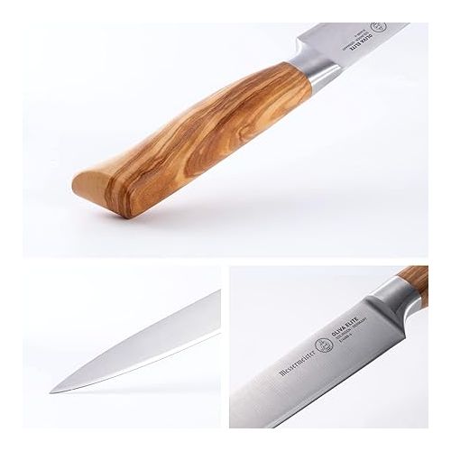  Messermeister Oliva Elite 6” Utility Knife - Fine German Steel Alloy Blade & Natural Mediterranean Olive Wood Handle - Rust Resistant & Easy to Maintain