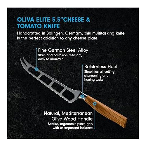  Messermeister Oliva Elite 5.5” Cheese & Tomato Knife - Fine German Steel Alloy Blade & Natural Mediterranean Olive Wood Handle - Rust Resistant & Easy to Maintain