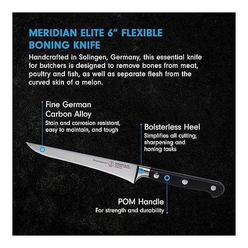  Messermeister Meridian Elite 6” Flexible Boning Knife - Fine German Steel Alloy Blade - Rust Resistant & Easy to Maintain