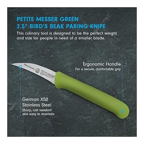  Messermeister Petite Messer 2.5” Bird’s Beak Parer with Matching Sheath, Green - German 1.4116 Stainless Steel & Ergonomic Handle - Lightweight, Rust Resistant & Easy to Maintain