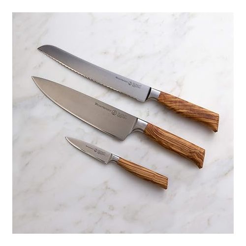  Messermeister Oliva Elite Professional 3 Piece German 8 Inch Chef, 6 Inch Utility, and 3.5 Inch Parer Multi Purpose Kitchen Knife Set,Brown