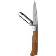 Messermeister Adventure Chef Folding Peeler & Parer - Includes Full-Sized Paring Knife, Peeler & Scaler - 303 Stainless Steel & Carbonized Maple Handle