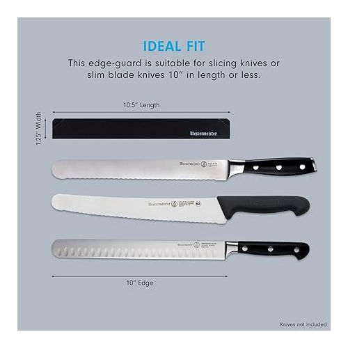  Messermeister 10” Slicer Edge-Guard, Black - Fashionable & Functional Knife Protector for Carving & Slim-Blade Knives - 2 Blade Entry Notches - 10.5” x 0.9375”