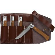 Messermeister 4” Folding Steak Knife Set in Leather Roll - German X50 Stainless Steel & Carbonized Wood Handle - Rust Resistant & Easy to Maintain - Includes 4 Knives & Leather Pouch