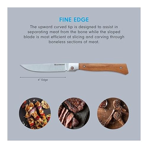  Messermeister 4” Folding Steak Knife Set in Leather Roll - German X50 Stainless Steel & Carbonized Wood Handle - Rust Resistant & Easy to Maintain - Includes 4 Knives & Leather Pouch