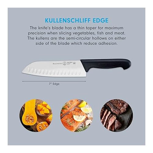  Messermeister Pro Series 7” Kullenschliff Santoku Knife - Japanese Chef’s Knife - German X50 Stainless Steel & NSF-Approved PolyFibre Handle - Rust Resistant & Easy to Maintain - Made in Portugal