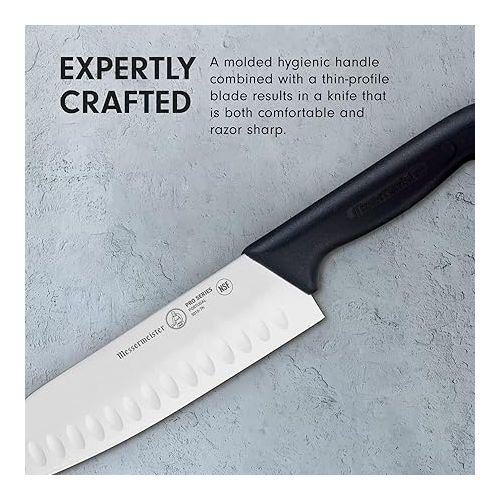  Messermeister Pro Series 7” Kullenschliff Santoku Knife - Japanese Chef’s Knife - German X50 Stainless Steel & NSF-Approved PolyFibre Handle - Rust Resistant & Easy to Maintain - Made in Portugal