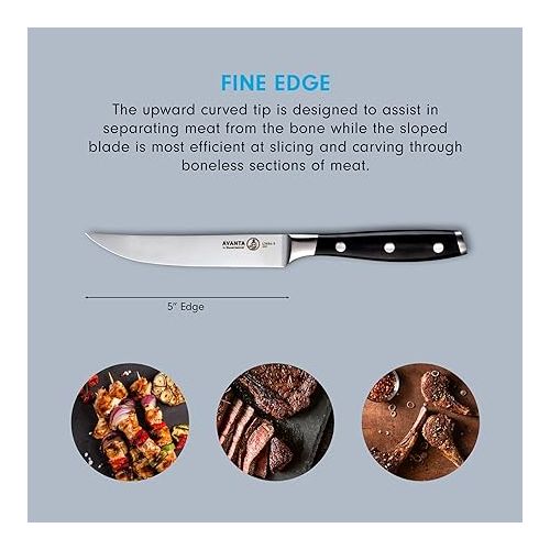  Messermeister Avanta 5” Fine Edge Steak Knife Set - German X50 Stainless Steel - Rust Resistant & Easy to Maintain - Includes 4 Steak Knives