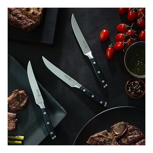  Messermeister Avanta 5” Fine Edge Steak Knife Set - German X50 Stainless Steel - Rust Resistant & Easy to Maintain - Includes 4 Steak Knives