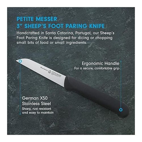  Messermeister Petite Messer 3” Sheep’s Foot Parer with Matching Sheath, Black - German 1.4116 Stainless Steel & Ergonomic Handle - Lightweight, Rust Resistant & Easy to Maintain
