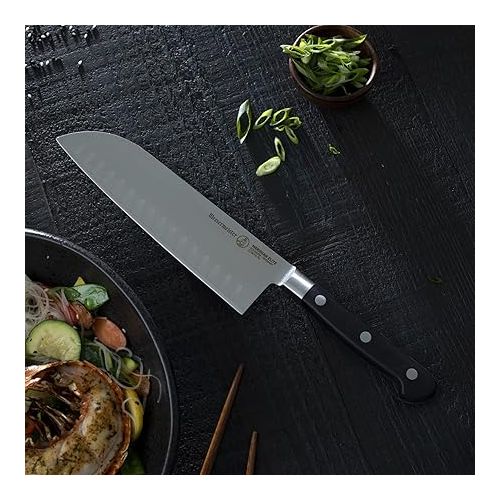  Messermeister Meridian Elite 7” Kullenschliff Santoku Knife - Japanese Chef’s Knife - German Steel Alloy Blade - Rust Resistant & Easy to Maintain