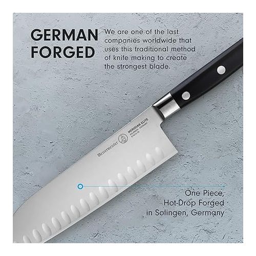  Messermeister Meridian Elite 7” Kullenschliff Santoku Knife - Japanese Chef’s Knife - German Steel Alloy Blade - Rust Resistant & Easy to Maintain