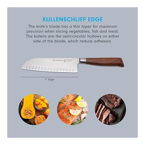  Messermeister Royale Elite 7” Kullenschliff Santoku Knife - Japanese Chef’s Knife - Stainless Steel & American Walnut Burl Handle - Rust Resistant & Easy to Maintain