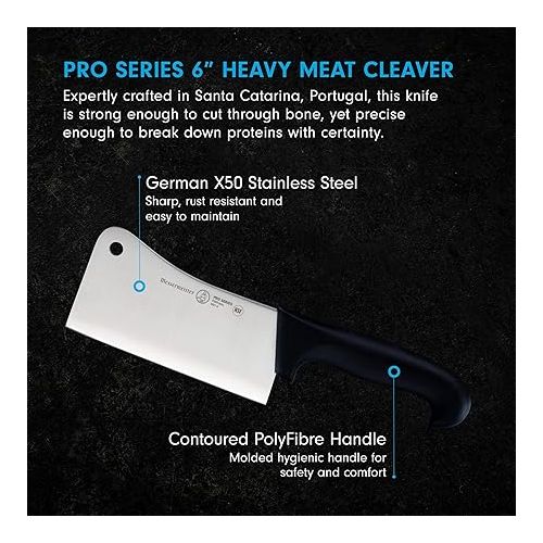  Messermeister Pro Series 6” Heavy Meat Cleaver - German X50 Stainless Steel & NSF-Approved PolyFibre Handle - 15-Degree Edge, Rust Resistant & Easy to Maintain - Made in Portugal