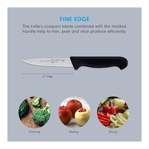  Messermeister Pro Series 4” Spear Point Paring Knife - German X50 Stainless Steel & NSF-Approved PolyFibre Handle - 15-Degree Edge, Rust Resistant & Easy to Maintain - Made in Portugal