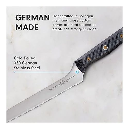  Messermeister Custom 8” Offset Scalloped Knife - X50 German Stainless Steel - Rust Resistant & Easy to Maintain - Made in Solingen, Germany