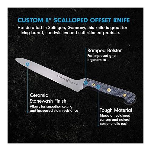  Messermeister Custom 8” Offset Scalloped Knife - X50 German Stainless Steel - Rust Resistant & Easy to Maintain - Made in Solingen, Germany