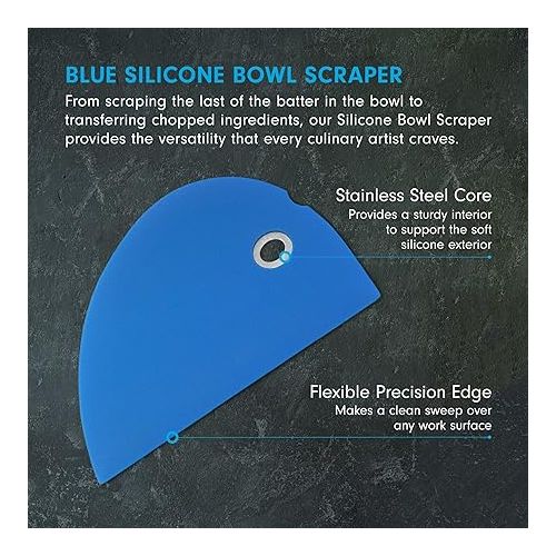  Messermeister Silicone Bowl Scraper, Blue - Frosts, Portions, Lifts & Transfers - Easy to Clean & Flexible Precision Edge