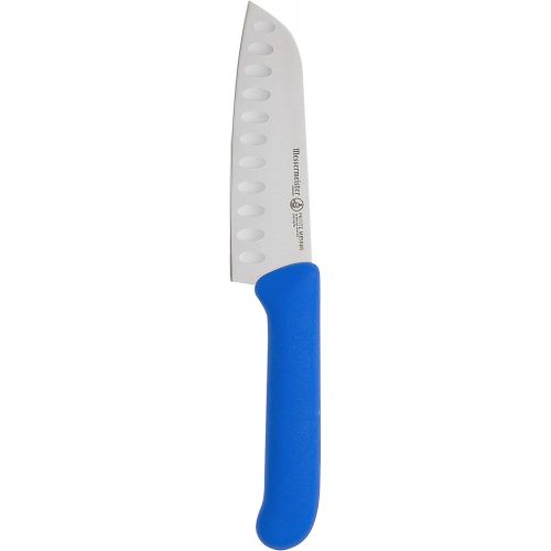  Messermeister Petite Stainless Steel Messer Kullenschliff Santoku Knife, 5 Inch, Blue