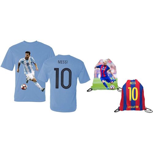  Messina Wear Lionel Messi Argentina Lightweight Breathable Jersey Kids T-Shirt Gift Set Youth Sizes Soccer Backpack Gift Packaging