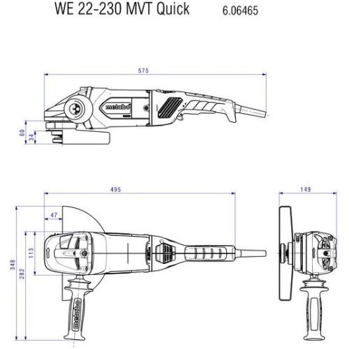  Metabo 606464580 WE 22-230 MVT (606464580) 2200-Watt-Winkelschleifer I mit patentiertem Staubschutz I Totmannschalter fuer hohen Anwenderschutz