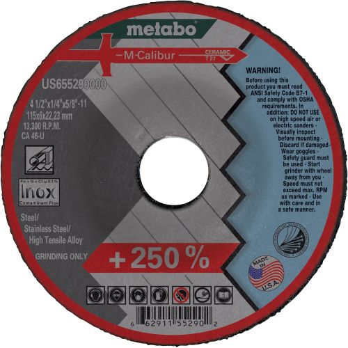  Metabo?- Application: Steel/Stainless Steel - 4-1/2 x 1/4 x 5/8-11 - CA46U M-Calibur T27 (US655290000), Type 27 M-Calibur Depressed Center Grinding Wheels