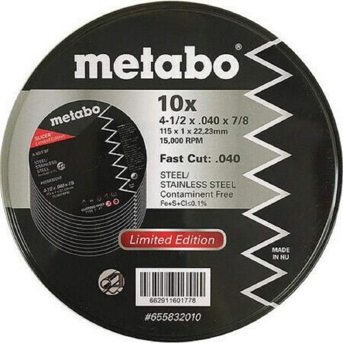  Metabo?- Application: Steel/Stainless Steel - Slicer Wheel Promo Tin, 4.5X.040x7/8 A60T, Pk 10 (655832010), Type 1Slicer Wheels