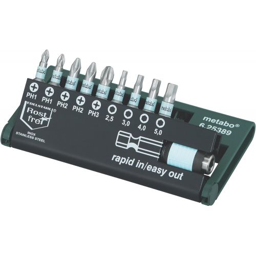  Metabo 625389000 Consisting of: Phillips 2, 2 x 2 x PH 3, Allen 2.5, 3.0, 4.0, 5.0 1 Rapid in/Easy Out. Bits and Holders are Made from Stainless Steel