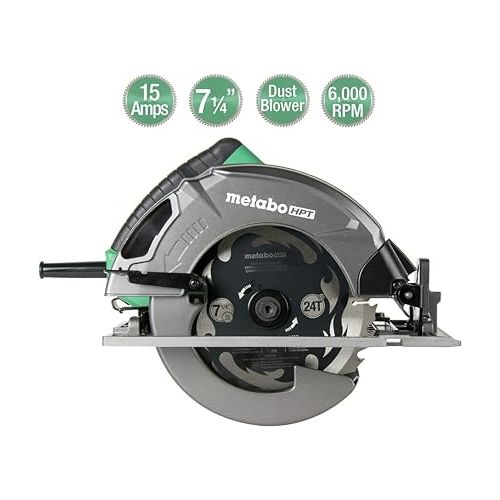  Metabo HPT 7-1/4-Inch Circular Saw Kit | 6,000 Rpm, 15-Amp Motor | Integrated Dust Blower | 24T Premium Framing/Ripping Blade | Single Handed Bevel Adjustment | C7SB3