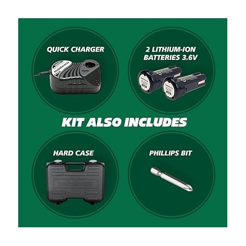  Metabo HPT Cordless Screwdriver Set, 3.6V, Precision Screwdriver Set with Case, 2 Lithium-Ion Batteries, Charger and Bit, 21 Clutch, Electric Screwdriver with LED light, Torque Screwdriver, DB3DL2