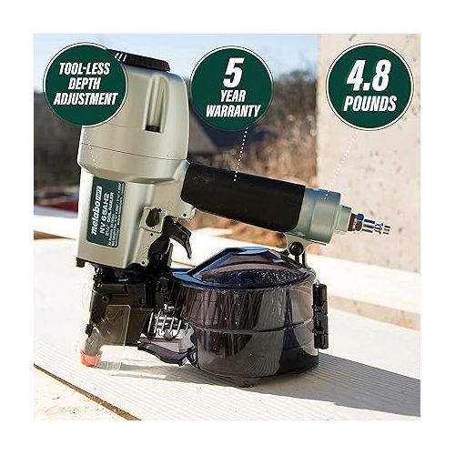  Metabo HPT Coil Siding Nailer, 1-1/2 inch to 2-1/2 inch Siding Nails, Side load, Tilt Bottom Magazine (NV65AH2)