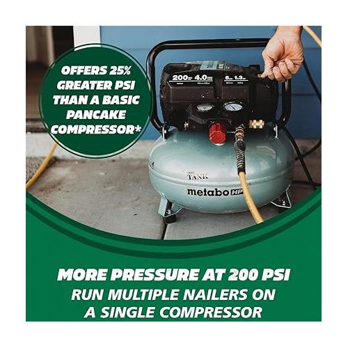  Metabo HPT Air Compressor, THE TANK™, Portable Air Compressor 200 PSI, 6 Gallon Air Compressor, Pancake Air Compressor, Versatile for Use with Framing, Siding, Finish, Brad or Roofing Nailers, EC914S