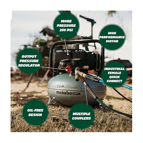  Metabo HPT Air Compressor, THE TANK™, Portable Air Compressor 200 PSI, 6 Gallon Air Compressor, Pancake Air Compressor, Versatile for Use with Framing, Siding, Finish, Brad or Roofing Nailers, EC914S