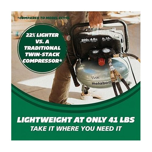  Metabo HPT Air Compressor, THE TANK™, Portable Air Compressor 200 PSI, 6 Gallon Air Compressor, Pancake Air Compressor, Versatile for Use with Framing, Siding, Finish, Brad or Roofing Nailers, EC914S