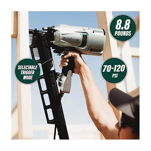  Metabo HPT Framing Nailer | Pneumatic | 2 to 3-1/4-Inch Nails | Tool-less Depth Adjustment | 21 Degree Magazine | Selective Actuation Switch | 5-Year Warranty | NR83A5