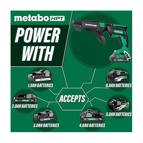  Metabo HPT Cordless 18V MultiVolt™ Drywall Screw Gun Kit | Includes Collated Screw Magazine Attachment | Includes 1-18V 2.0 Ah Battery | Lifetime Tool Warranty | W18DAQB