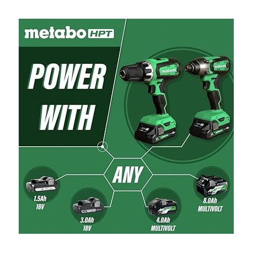  Metabo HPT 18V MultiVolt Hammer Drill and Impact Driver Combo Kit | Cordless | 2-2.0Ah Li-Ion Batteries w/Fuel Gauge | Lifetime Tool Warranty | KC18DFX