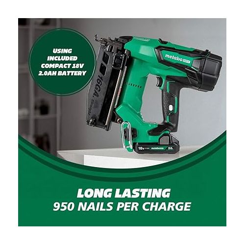  Metabo HPT 18V MultiVolt™ Straight Cordless Finish Nailer Kit, 16 Gauge Finish Nailer, (1) 18V 2.0Ah Lithium Ion Battery w/Fuel Gauge, Accepts Finish Nails, Lifetime Power Tool Warranty, NT1865DMST