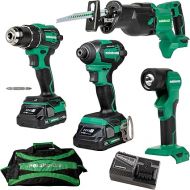 Metabo HPT 18V MultiVolt™ Cordless Driver Drill, Impact Driver, Reciprocating Saw, and Torchlight 4-Pc Combo Kit | Includes 2-18V 2.0Ah Batteries | Lifetime Tool Warranty | KC18DEX4