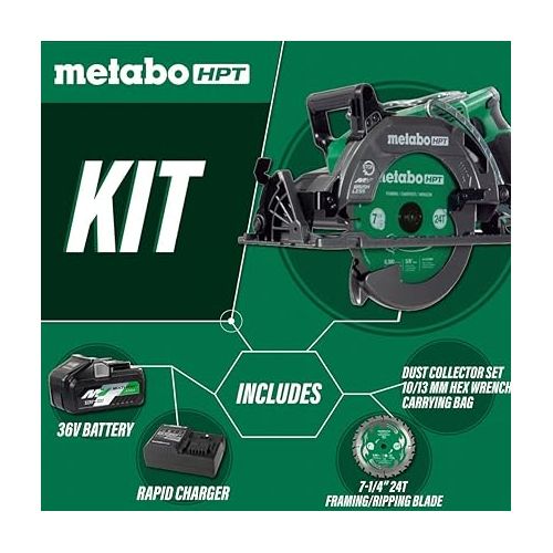  Metabo HPT 36V MultiVolt™ Cordless Rear Handle Circular Saw Kit | Optional AC Adapter | 7-1/4-Inch Blade | 500 Cross Cuts Per Charge | Lightweight - 8.2 Lbs. | C3607DWA