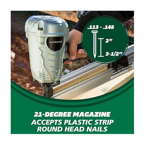  Metabo HPT Framing Nailer, The Pro Preferred Brand of Pneumatic Nailers*, 21° Magazine, Accepts 2