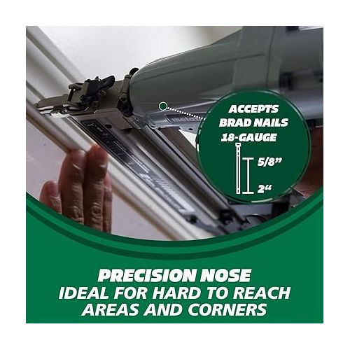  Metabo HPT Pro Brad Nailer Kit, 18 Gauge, High Grade Aluminum Magazine, Accepts 5/8-Inch To 2-Inch Brad Nails, NT50A5