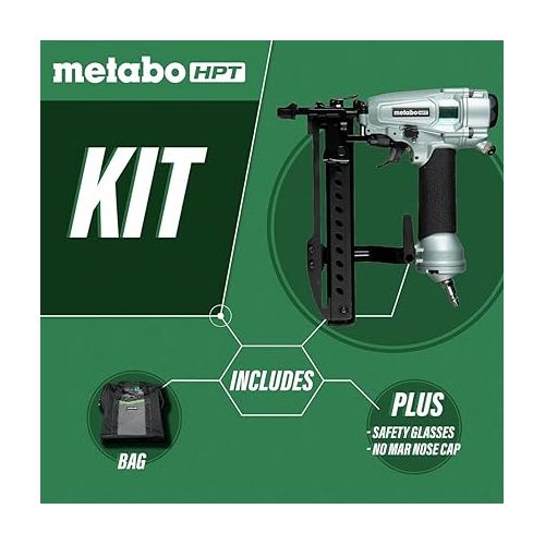  Metabo HPT Pro Finish Stapler, Pneumatic, 18 Gauge, 1/4-Inch Narrow Crown Staples, 1/2-Inch up to 1-1/2-Inch Staple Length, All-Metal Key Component Construction, Air Duster, Belt Hook (N3804A5)