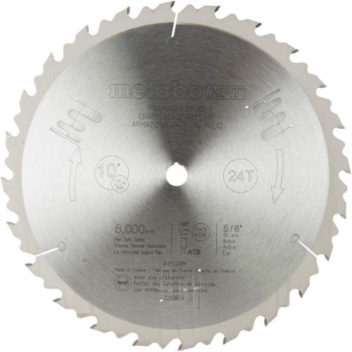  Metabo HPT Miter Saw/Table Saw Blade 10 Inch, 24-Teeth Tungsten Carbide Tipped ATB 5/8 Inch Arbor 311128M