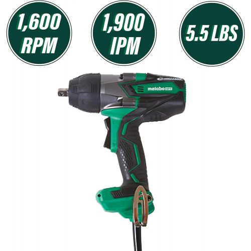  Metabo HPT Impact Wrench, Corded, AC Brushless Motor, 1/2 Square Drive, Four Selectable Impact Ranges (WR16SE)